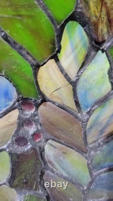 Vintage Tiffany Style Leaded Stained Glass Lamp Shade Green Purple Pink Blue