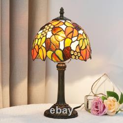 Vintage Tiffany Style Maple Leaf Grape Stained Glass Table Lamp Reading Light