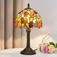 Vintage Tiffany Style Maple Leaf Grape Stained Glass Table Lamp Reading Light