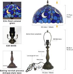 Vintage Tiffany Style Moon Blue Stained Glass Table Lamp Bedside Reading Light