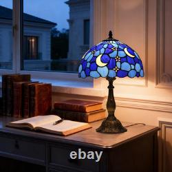 Vintage Tiffany Style Moon Blue Stained Glass Table Lamp Bedside Reading Light Vintage Tiffany Style Moon Blue Stained Glass Table Lamp Bedside Reading Light