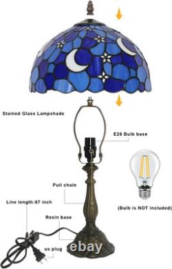 Vintage Tiffany Style Moon Blue Stained Glass Table Lamp Bedside Reading Light