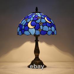 Vintage Tiffany Style Moon Blue Stained Glass Table Lamp Bedside Reading Light