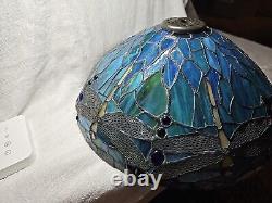 Vintage Tiffany Style Mosaic Dragonfly Table Lamp Shade Stained Glass