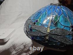 Vintage Tiffany Style Mosaic Dragonfly Table Lamp Shade Stained Glass