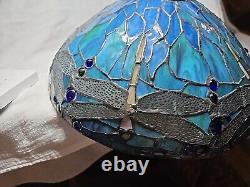 Vintage Tiffany Style Mosaic Dragonfly Table Lamp Shade Stained Glass