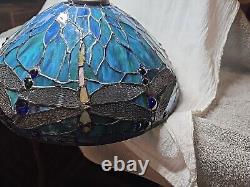 Vintage Tiffany Style Mosaic Dragonfly Table Lamp Shade Stained Glass