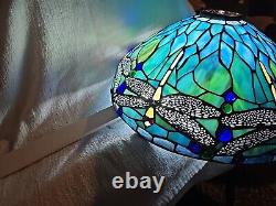 Vintage Tiffany Style Mosaic Dragonfly Table Lamp Shade Stained Glass