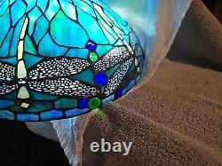 Vintage Tiffany Style Mosaic Dragonfly Table Lamp Shade Stained Glass