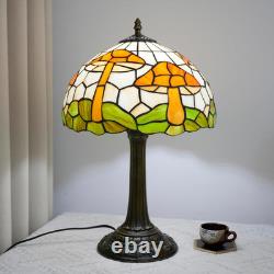 Vintage Tiffany Style Mushroom Stained Glass Table Lamp Bronze Base Light