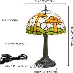 Vintage Tiffany Style Mushroom Stained Glass Table Lamp Bronze Base Light