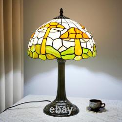 Vintage Tiffany Style Mushroom Stained Glass Table Lamp Bronze Base Light