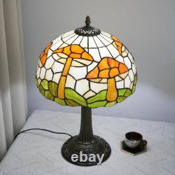 Vintage Tiffany Style Mushroom Stained Glass Table Lamp Bronze Base Light