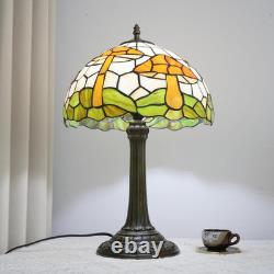 Vintage Tiffany Style Mushroom Stained Glass Table Lamp Bronze Base Light