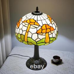 Vintage Tiffany Style Mushroom Stained Glass Table Lamp Bronze Base Light