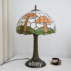 Vintage Tiffany Style Mushroom Stained Glass Table Lamp Bronze Base Light