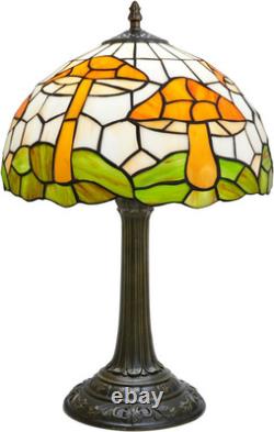 Vintage Tiffany Style Mushroom Stained Glass Table Lamp Bronze Base Light