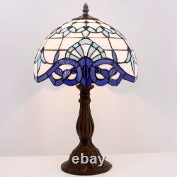 Vintage Tiffany Style Navy Blue Baroque Stained Glass Table Lamp Bedside Light