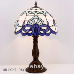 Vintage Tiffany Style Navy Blue Baroque Stained Glass Table Lamp Bedside Light