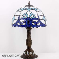 Vintage Tiffany Style Navy Blue Baroque Stained Glass Table Lamp Bedside Light