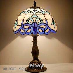 Vintage Tiffany Style Navy Blue Baroque Stained Glass Table Lamp Bedside Light