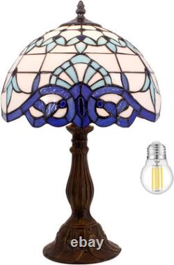 Vintage Tiffany Style Navy Blue Baroque Stained Glass Table Lamp Bedside Light