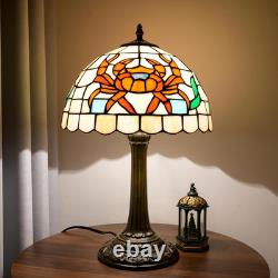 Vintage Tiffany Style Orange Crab Stained Glass Table Lamp Retro Bedside Light