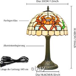 Vintage Tiffany Style Orange Crab Stained Glass Table Lamp Retro Bedside Light
