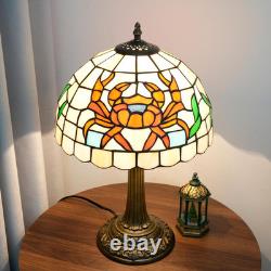 Vintage Tiffany Style Orange Crab Stained Glass Table Lamp Retro Bedside Light