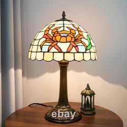 Vintage Tiffany Style Orange Crab Stained Glass Table Lamp Retro Bedside Light