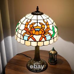 Vintage Tiffany Style Orange Crab Stained Glass Table Lamp Retro Bedside Light