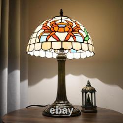 Vintage Tiffany Style Orange Crab Stained Glass Table Lamp Retro Bedside Light