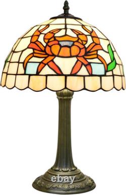 Vintage Tiffany Style Orange Crab Stained Glass Table Lamp Retro Bedside Light