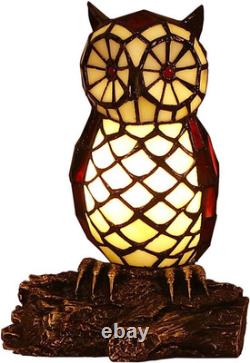 Vintage Tiffany Style Owl on Branch Stained Glass Accent Table Lamp 10 Inch