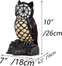 Vintage Tiffany Style Owl on Branch Stained Glass Accent Table Lamp 10 Inch