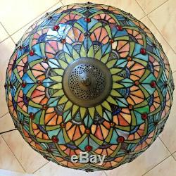 Vintage Tiffany Style Peacock Feather Design Large Stained Glass Lamp Shade Only