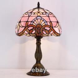 Vintage Tiffany Style Pink Baroque Lavender Stained Glass Table Lamp Light