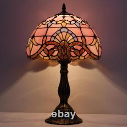 Vintage Tiffany Style Pink Baroque Lavender Stained Glass Table Lamp Light