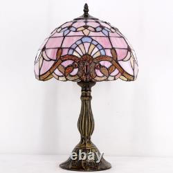 Vintage Tiffany Style Pink Baroque Lavender Stained Glass Table Lamp Light