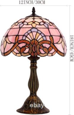 Vintage Tiffany Style Pink Baroque Lavender Stained Glass Table Lamp Light