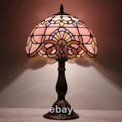 Vintage Tiffany Style Pink Baroque Lavender Stained Glass Table Lamp Light