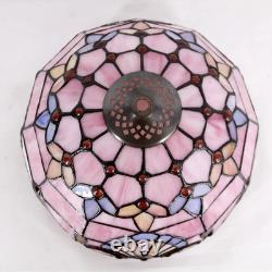 Vintage Tiffany Style Pink Baroque Lavender Stained Glass Table Lamp Light