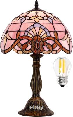 Vintage Tiffany Style Pink Baroque Lavender Stained Glass Table Lamp Light