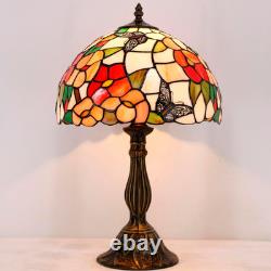 Vintage Tiffany Style Pink Butterfly Stained Glass Table Lamp Bedside Desk Light