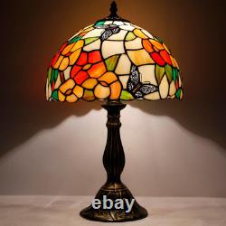 Vintage Tiffany Style Pink Butterfly Stained Glass Table Lamp Bedside Desk Light