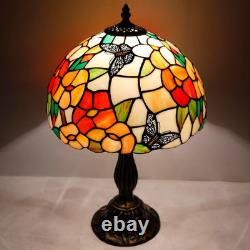 Vintage Tiffany Style Pink Butterfly Stained Glass Table Lamp Bedside Desk Light