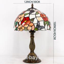 Vintage Tiffany Style Pink Butterfly Stained Glass Table Lamp Bedside Desk Light