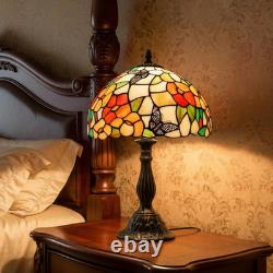 Vintage Tiffany Style Pink Butterfly Stained Glass Table Lamp Bedside Desk Light