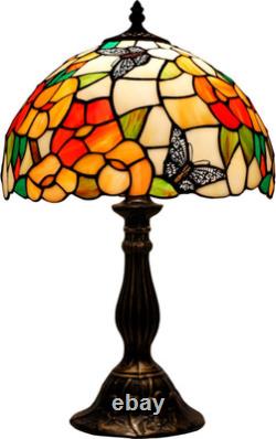 Vintage Tiffany Style Pink Butterfly Stained Glass Table Lamp Bedside Desk Light