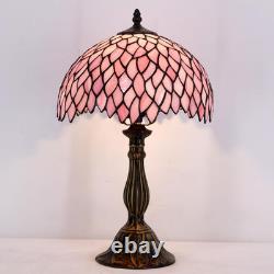 Vintage Tiffany Style Pink Wisteria Stained Glass Table Lamp Bedside Light Decor